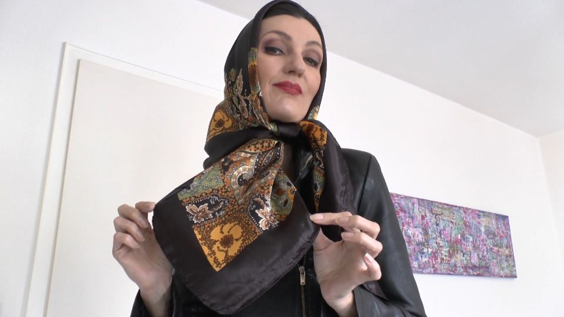 LadyVictoriaValente:Satin Headscarf Fashion Show, Satin Headscarf and Leather Ja
