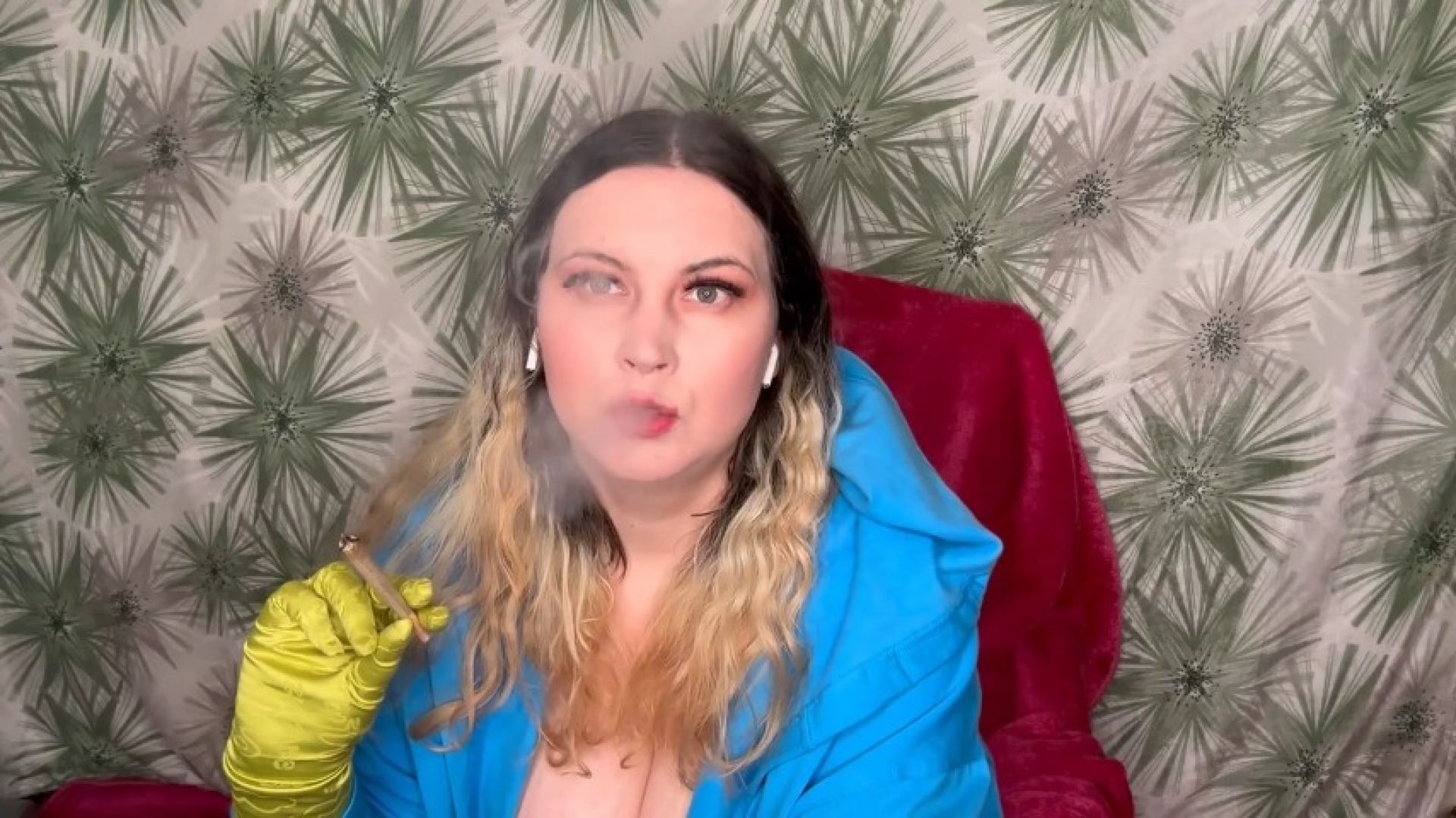 FilthyFuckingWhore:BBW whore smokes a rollup while wearing her new lingerie