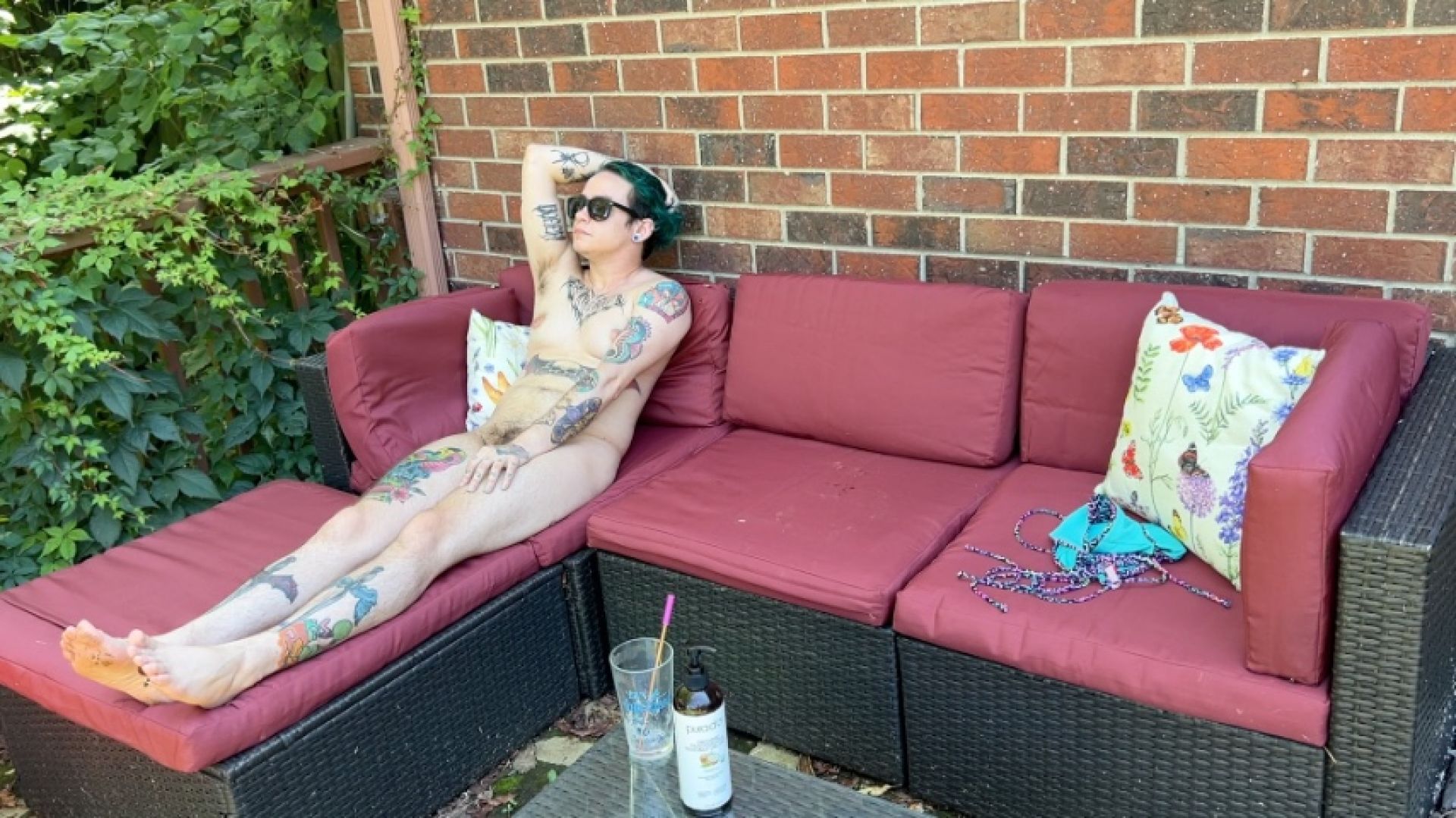iwillbeyourmuse:Naked Trans Boy Suntans In Backyard