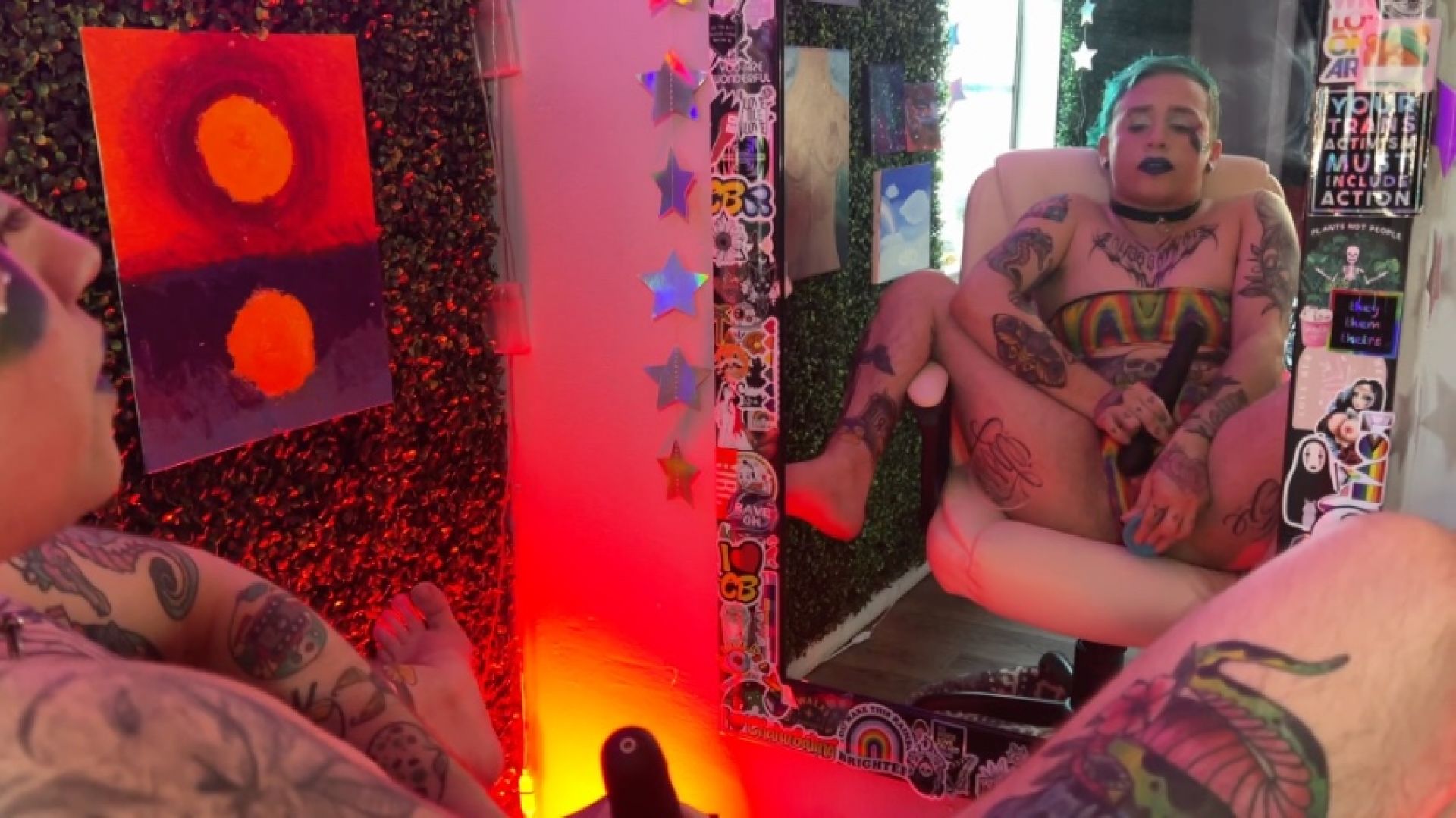 iwillbeyourmuse:Mirror POV While Trans Boy Fucks Self With Dildo
