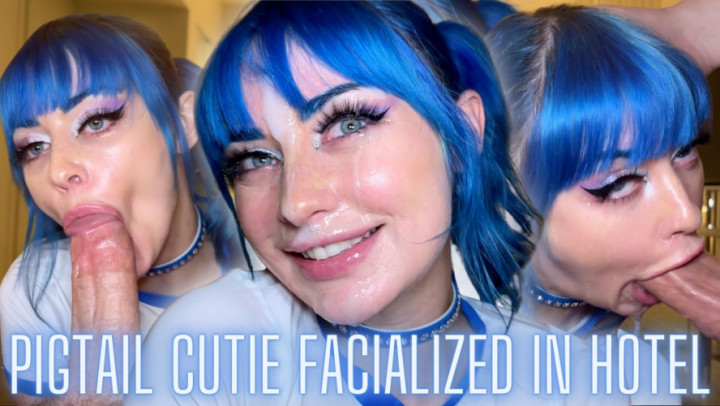 Pigtail Cutie Facialized in Hotel POV