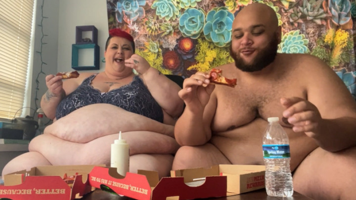 ReenayeStarr:Gluttonous Pizza Eating Contest with Fat Boy Buddha Belly SD