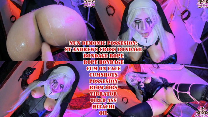 Black Kitsune Fox:Nun Demonic Possesion: St Andrews Cross Bondage, BJ& Cumshot
