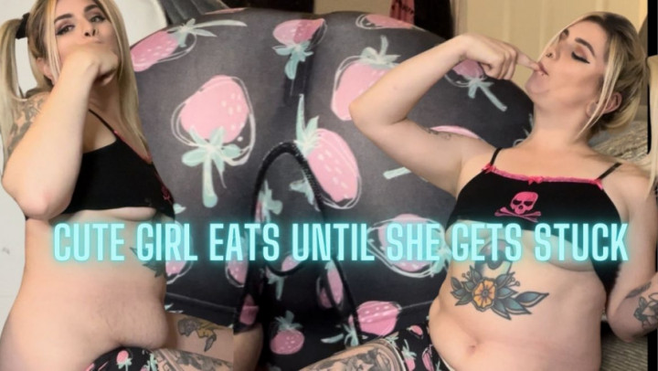 EeveeXo:Cute Girl Eats Until She Gets Stuck