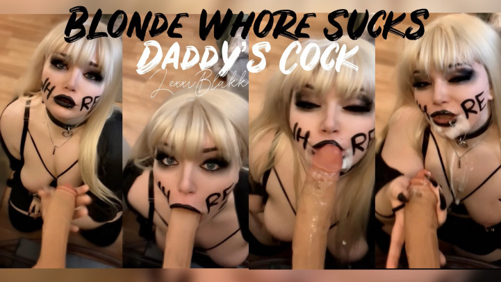 leaked Blonde Whore Sucks Daddy's Cock thumbnail
