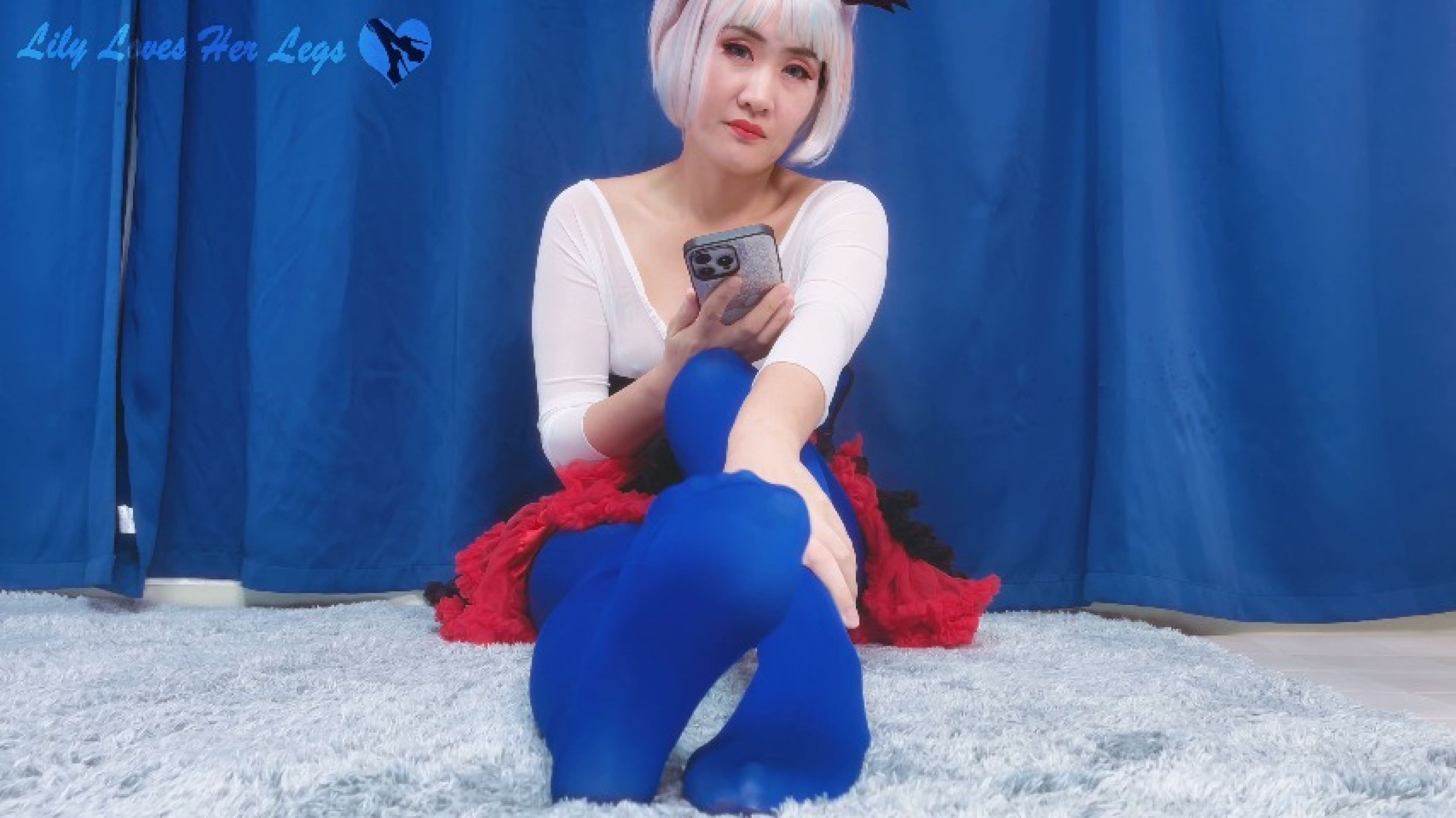 LilyLovesHerLegs:Japanese Cosplay JOI Blue Opaque Tights Ignore