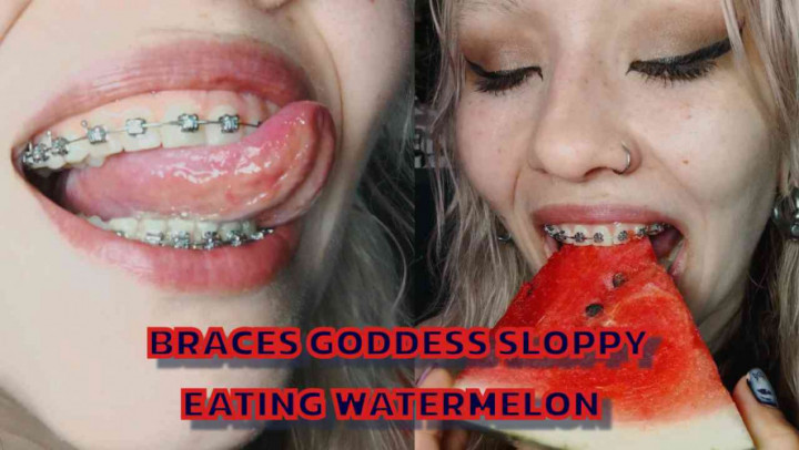 Olive_cum:BRACES GODDESS SLOPPY EATING WATERMELON