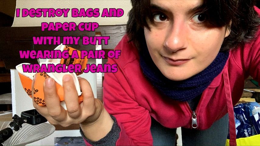 I crush paper bags and cups with my ass MissCuteFeet_Italy