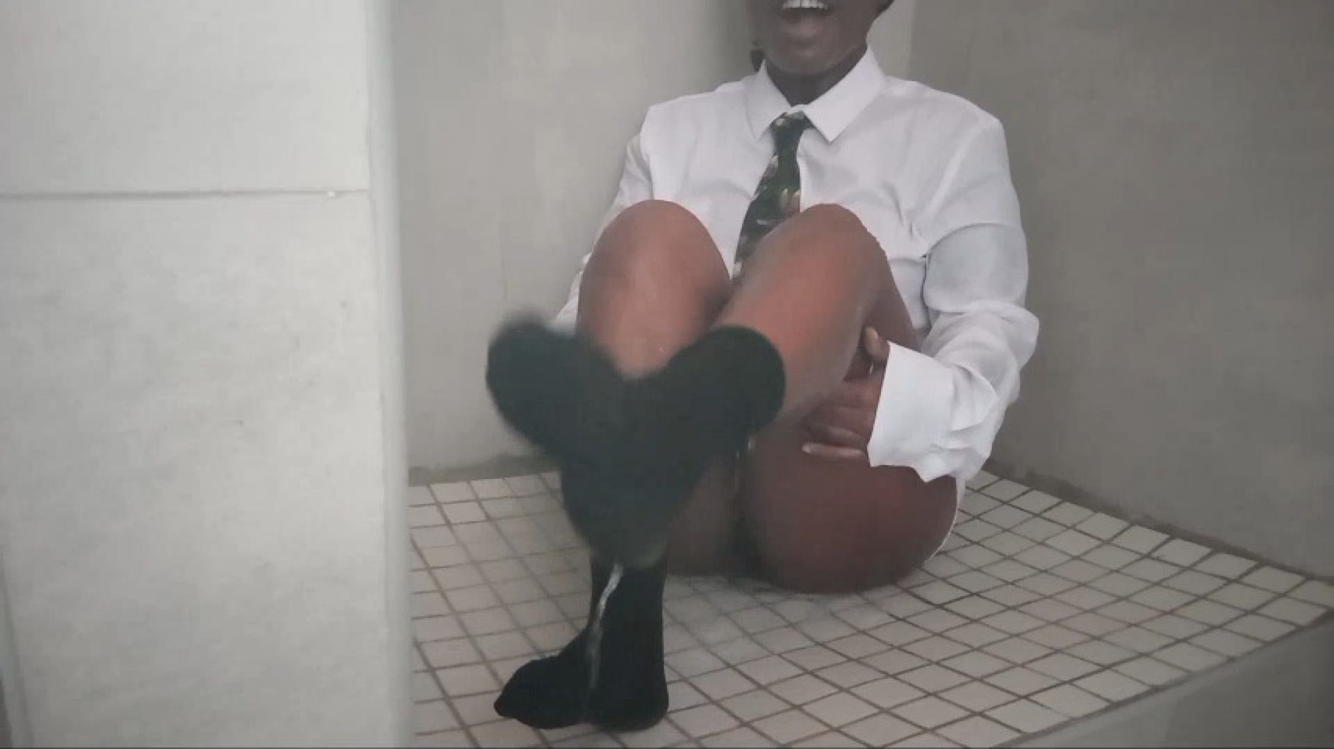TheRealBlackDaisy:Daisy in a man's white shirt, tie and black socks