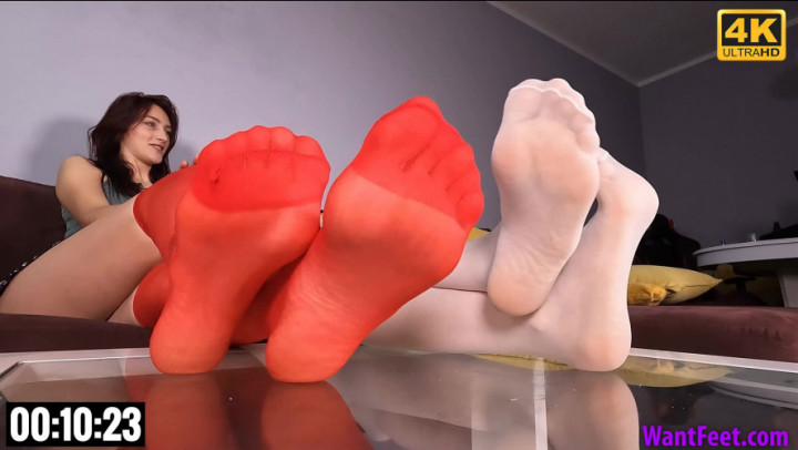 Red and White Nylon Feet 4K wantfeet