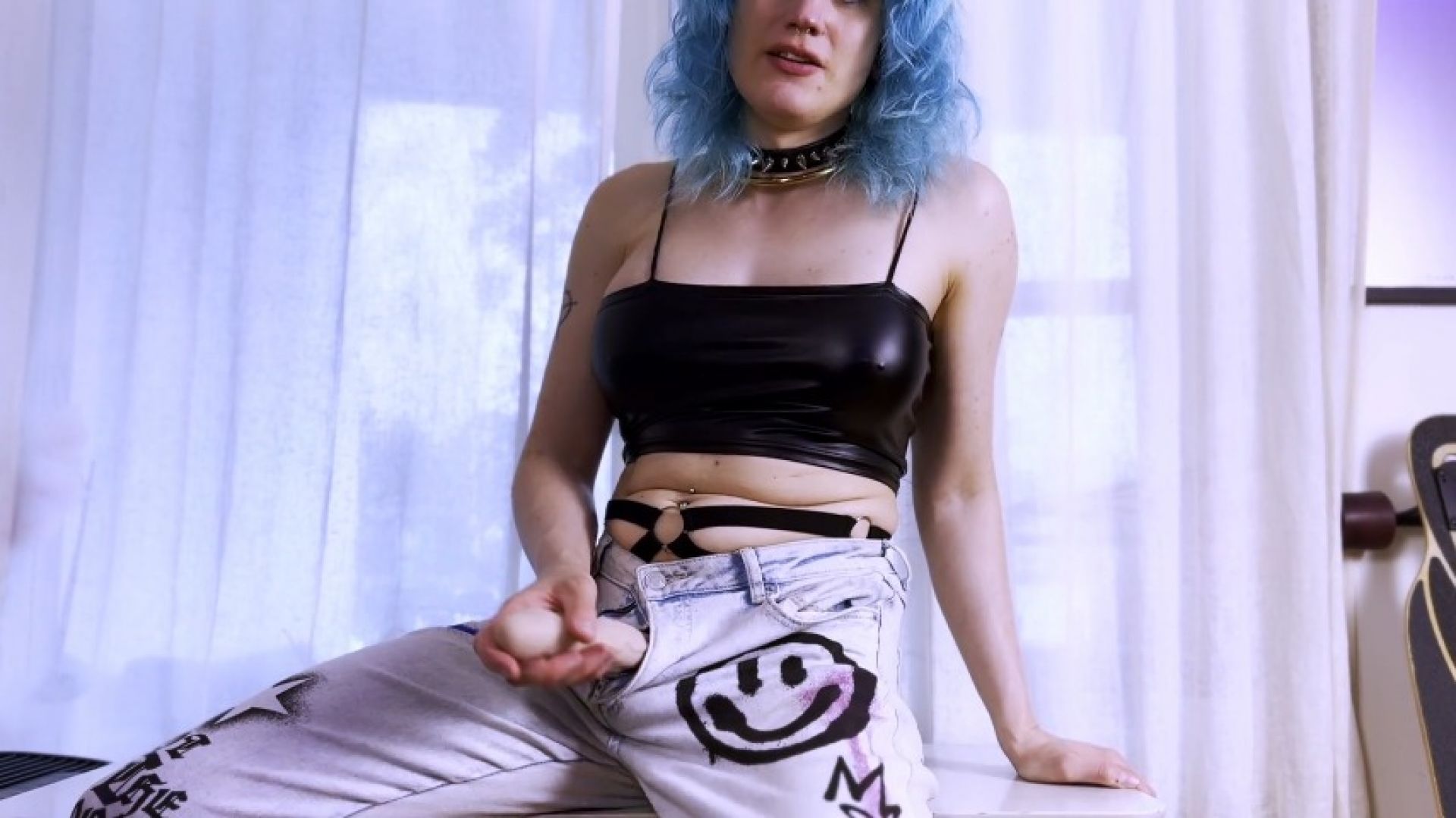 slutty_violet:JOI: Busty goth girl wearing a strap tells you to cum