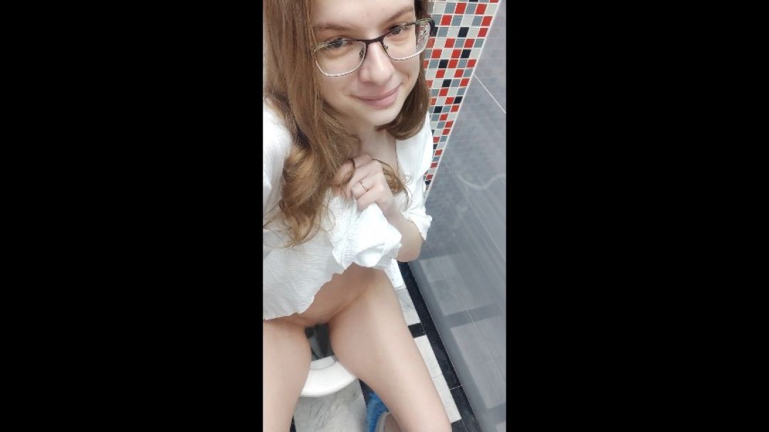 Lily_Slutty:Adorable nerdy girl pees in public toilet 2 videos