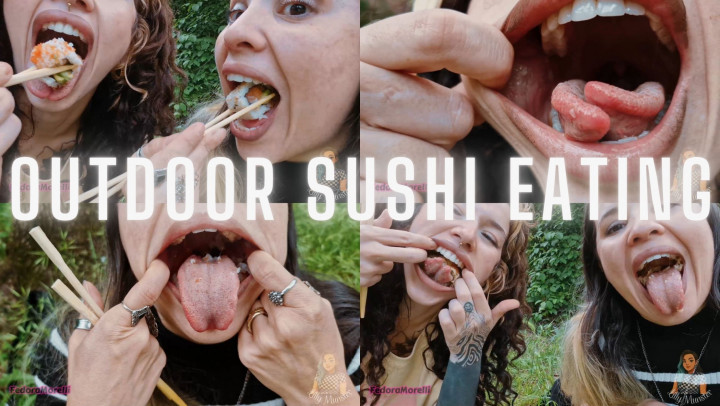 Lilly Munster:Outdoor Sushi Eating With Fedora Morelli