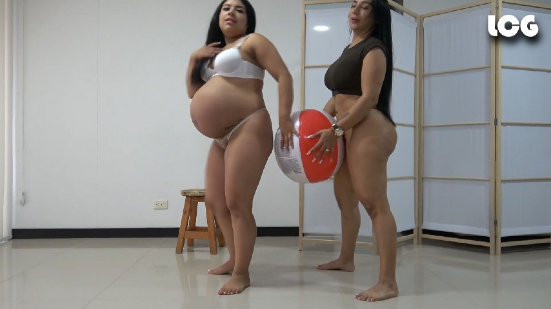 latingoddesses:Very Pregnant Vivi And Natacha Play With Beach Ball And Burs
