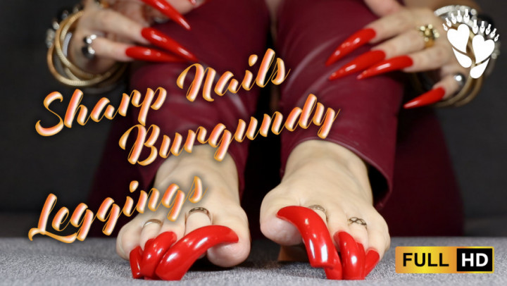 loralongnails:Red Long Nails and Burgundy Leggings