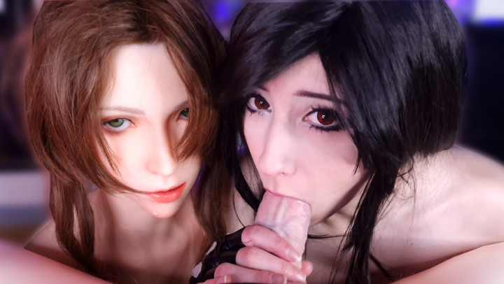missmoons:Tifa & Aerith Deepthroat blowjob threesome withGAMELADY doll