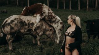 [1003.03 MB] - Very beautiful blonde in a field with cows shows her pussy - Detkov Production