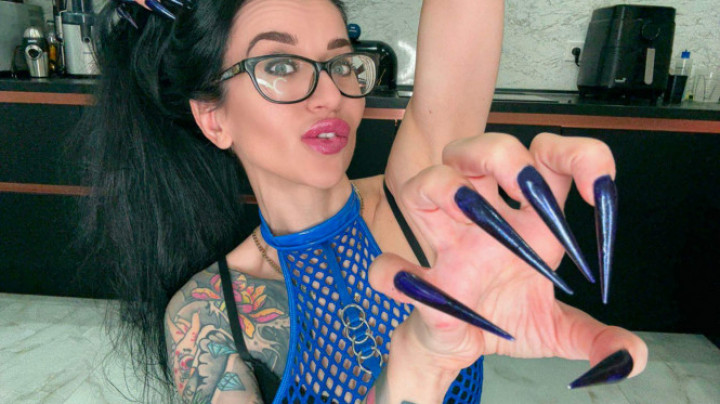 juliadomaina:DARK blue long nails, handjobs with spit, PVC on me