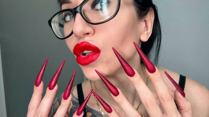 juliadomaina:RED Long nails, sharp stilettos, fingers sucking, lingerie