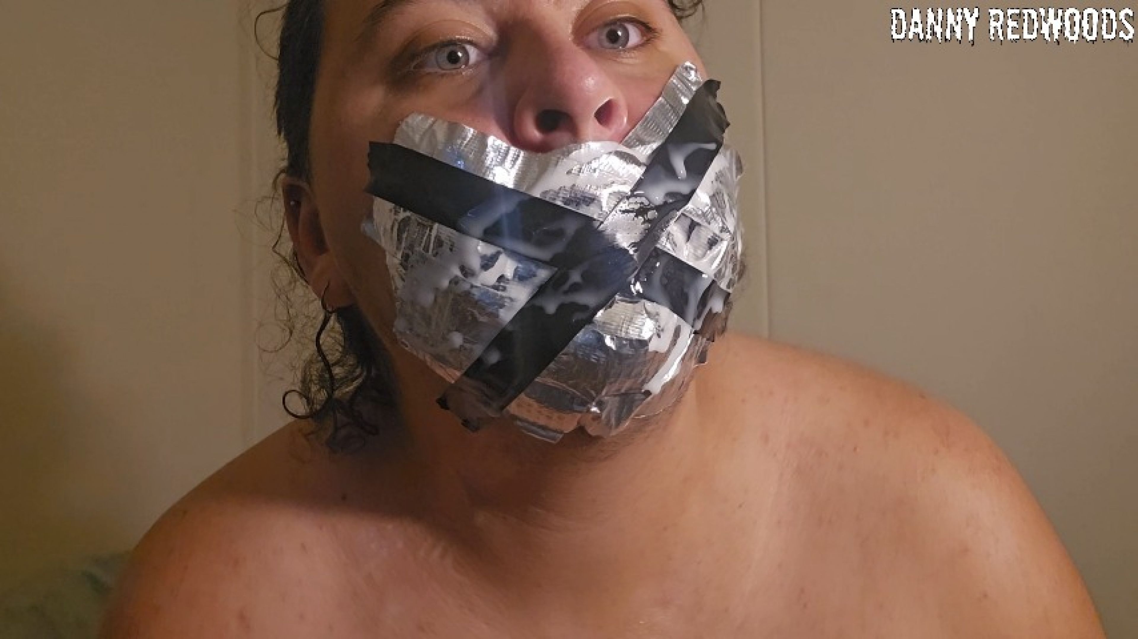 DannyRedwoods:Cum Lube on My Shiny Tape Gag 4k