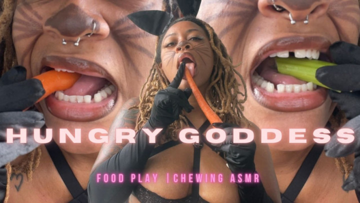 TemptressMango:Hungry Goddess: Food Play, Chewing ASMR, Mouth Nose Teeth