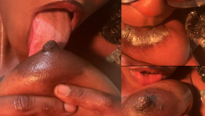 Silverosequeen:Licking and biting my hard nipples