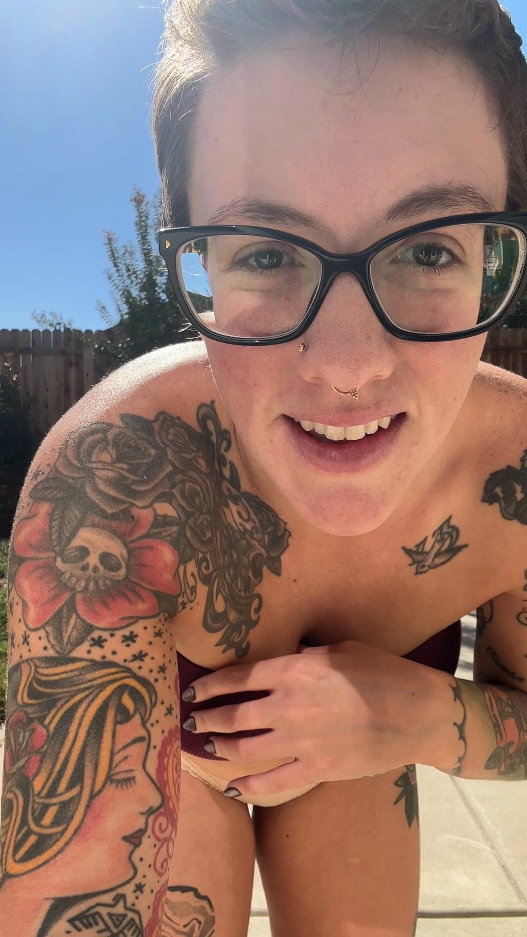 LolaMaverick:Slutty big tit neighbor strips and teases in backyard