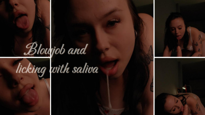 ElliSweetTease:Sucking and licking dildo with drool
