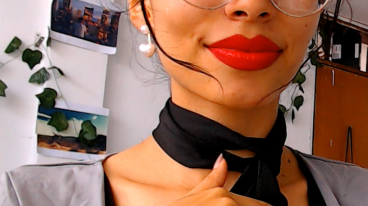 4mayacherry:play with her neck with her stewardess tie