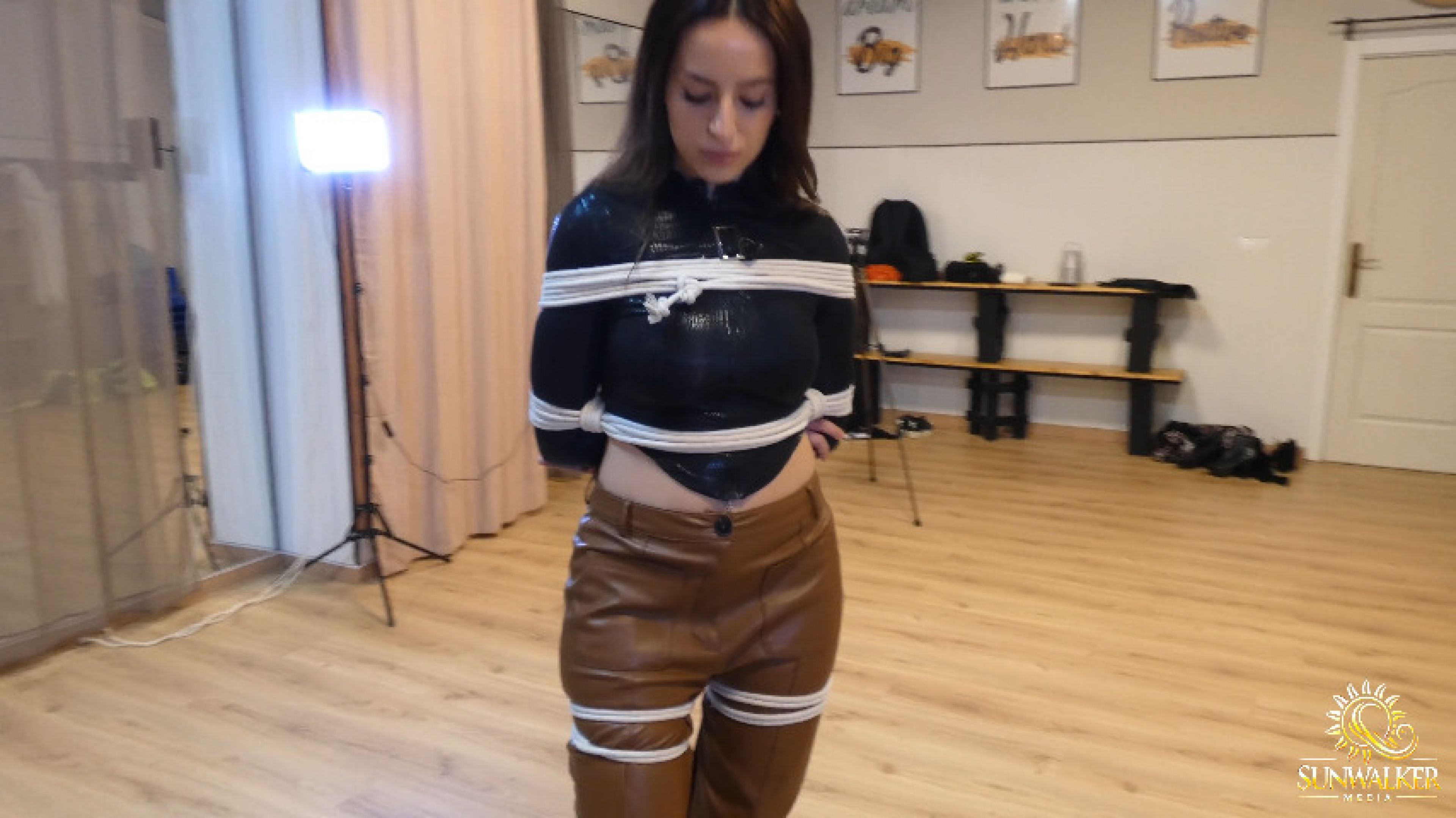 SunWalkerMedia:Lucy teen girl tied up in a Shibari performance part 1