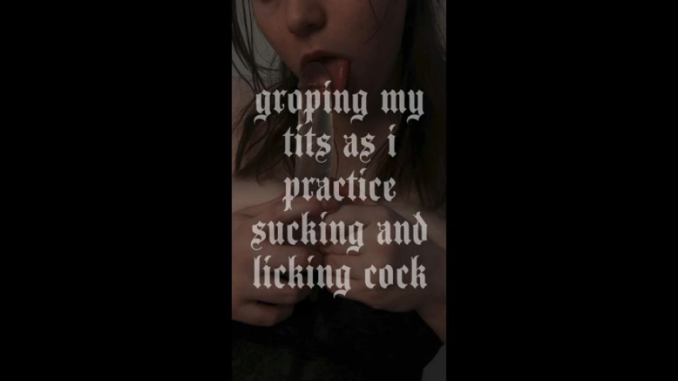 museumofmonroe:Groping my tits as I practice sucking cock