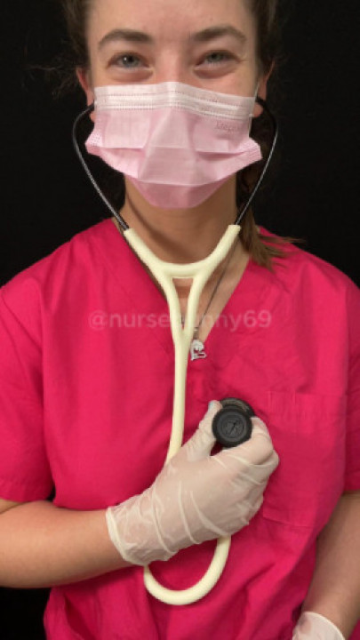 nursebunny69:Self Stethoscope Exam Pink Scrubs White Stethoscope