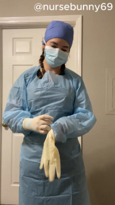 nursebunny69:Surgical PPE Glove Up from Black Scrubs