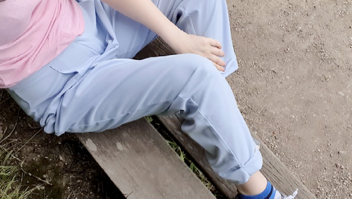 leaked Blue trousers outdoors wetting peeing thumbnail
